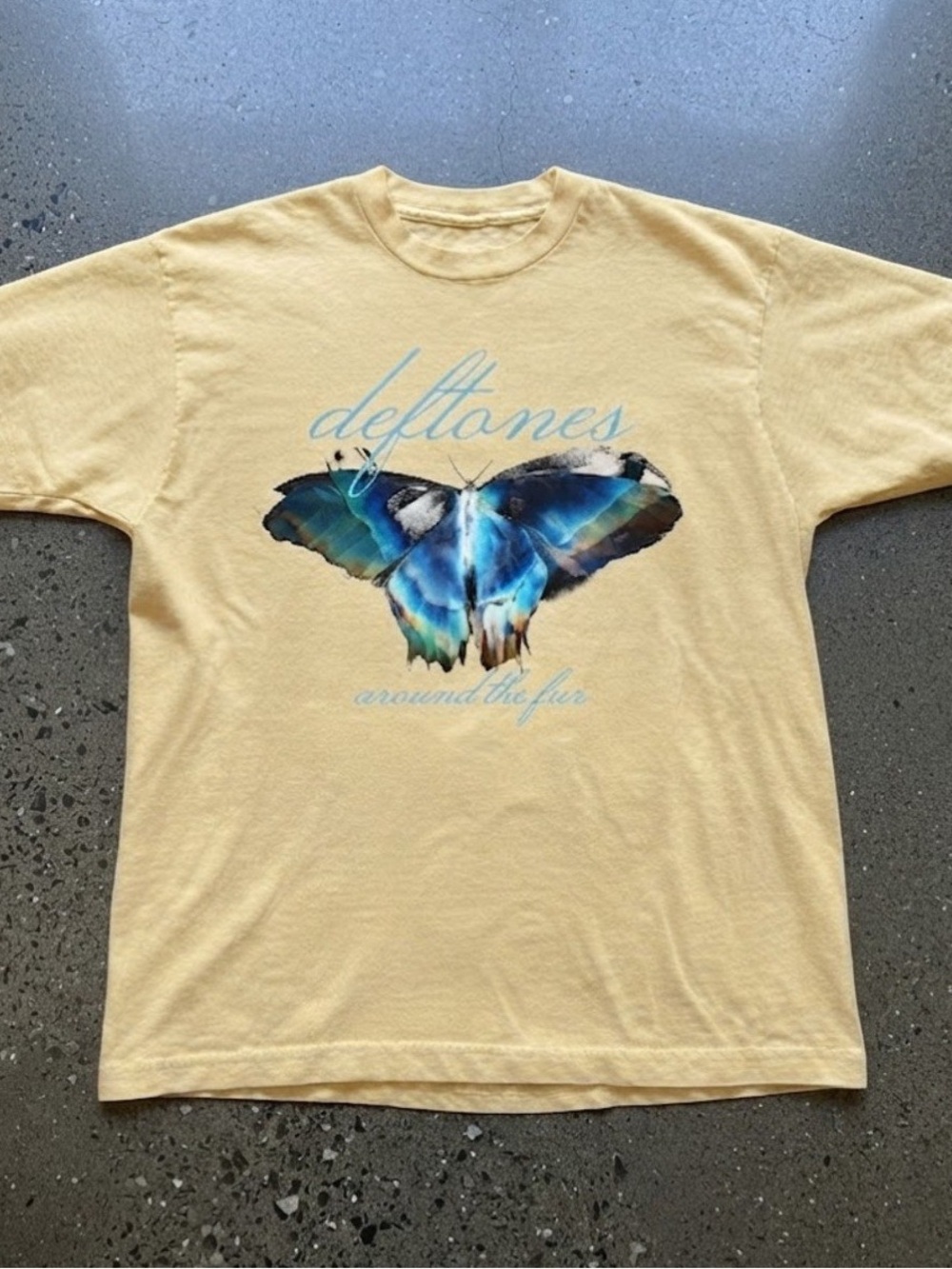 Deftones Around the Fur Butterfly Graphic Yellow Cotton Gildan Tee